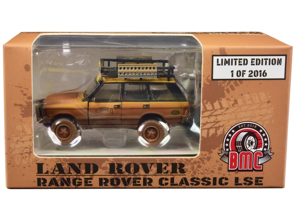 Land Rover Range Rover Classic LSE RHD "Camel Trophy" Yellow (Dirty Mud Version) with Roof Rack Extra Wheels and Accessories
