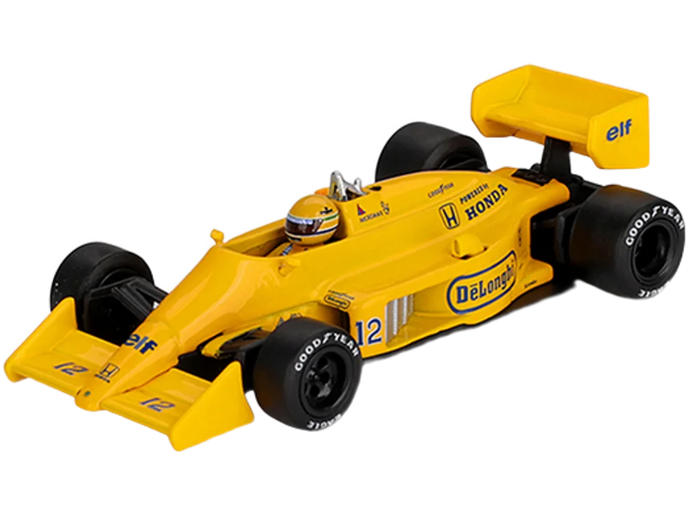 Lotus 99T #12 Ayrton Senna Winner Formula One F1 "Monaco GP" (1987) with Driver Figure 1/64 Die Cast Model Car by Mini GT